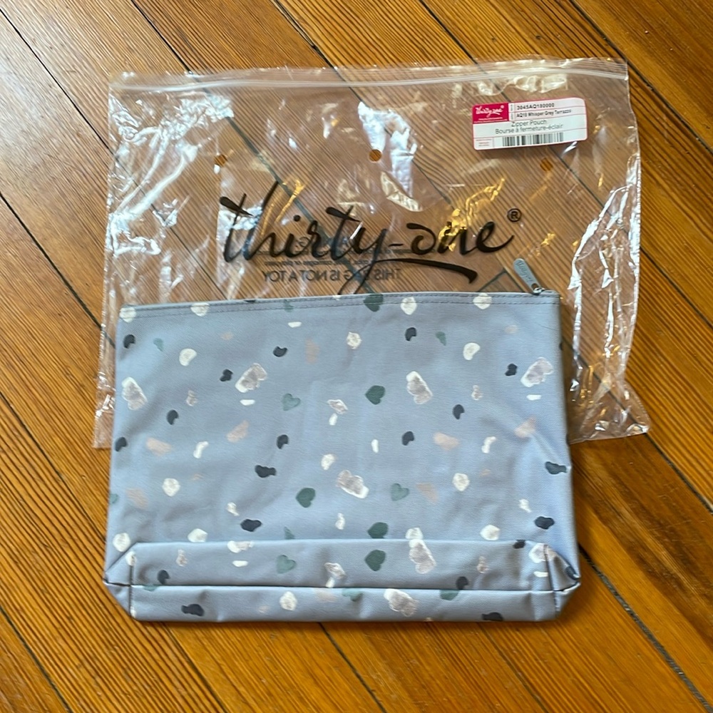 NWT Thirty-One Zipper Pouch Whisper Grey Terrazzo
